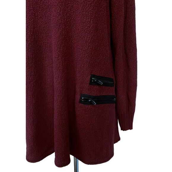 Textures Atsy Long Sleeve Cotton Boucle V-Neck Pullover Tunic Top Cranberry L/XL - Picture 2 of 6